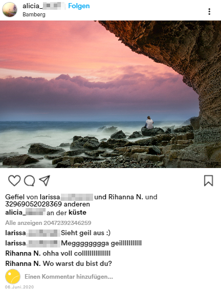 Fake-Instagram-Beitrag mit  Reisefoto